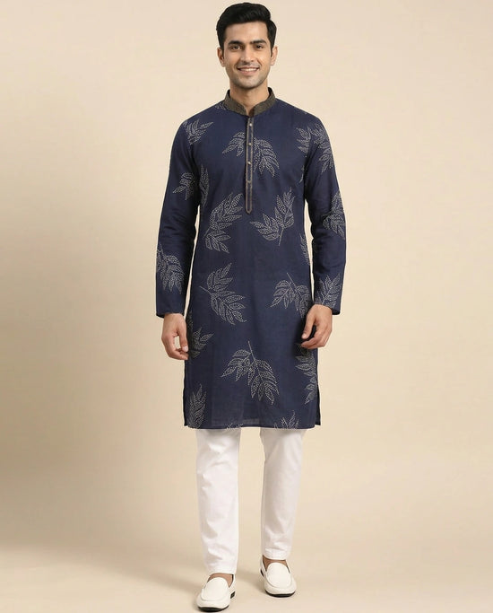 Navy Blue Kurta Pajama Set - Rangoli India