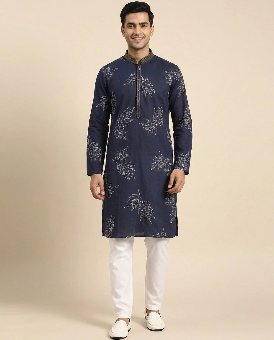 Navy Blue Kurta Pajama Set - Rangoli India