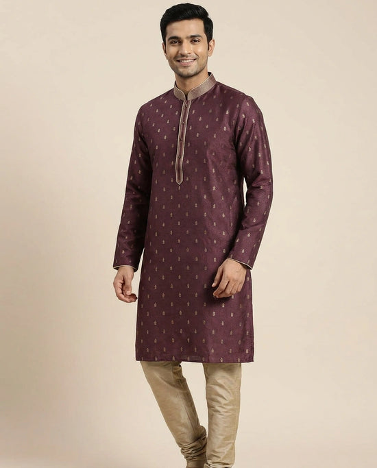 Tussar Silk Kurta Pajama Set with Dotted Pattern - Rangoli India