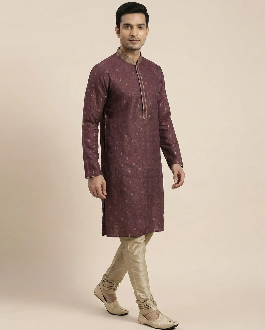 Tussar Silk Kurta Pajama Set with Dotted Pattern - Rangoli India
