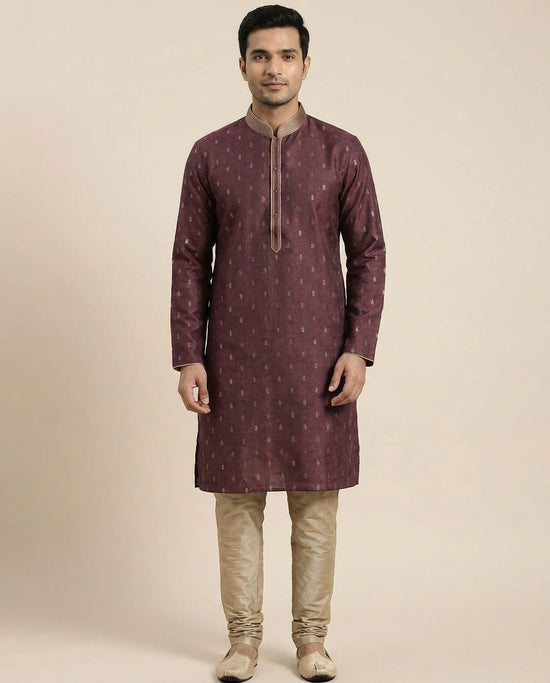 Tussar Silk Kurta Pajama Set with Dotted Pattern - Rangoli India