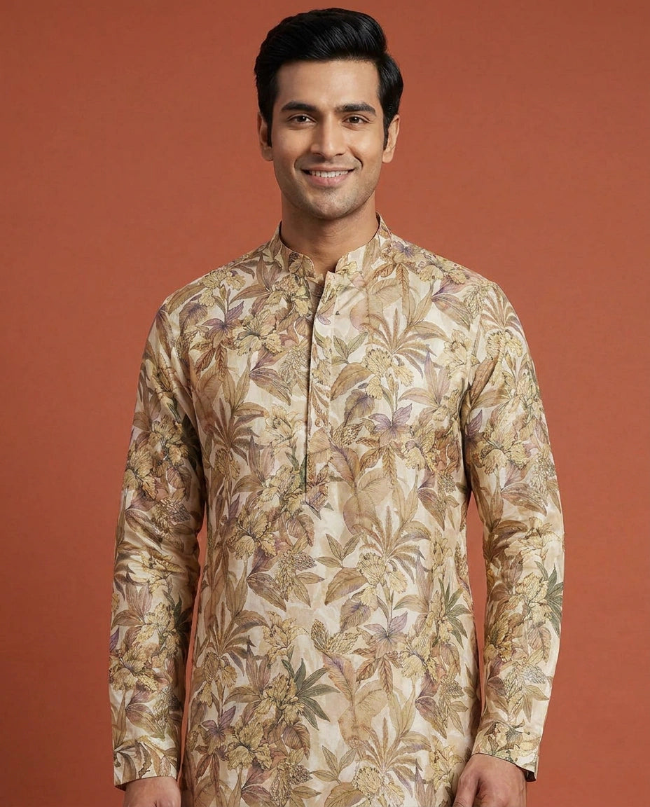 Men's Off White Tussar Silk Kurta Pajama Set