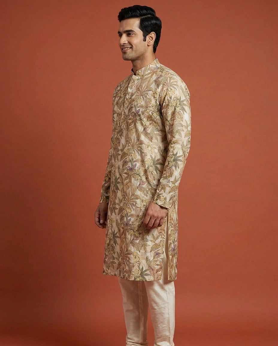 Men's Off White Tussar Silk Kurta Pajama Set — photo 3 of 4