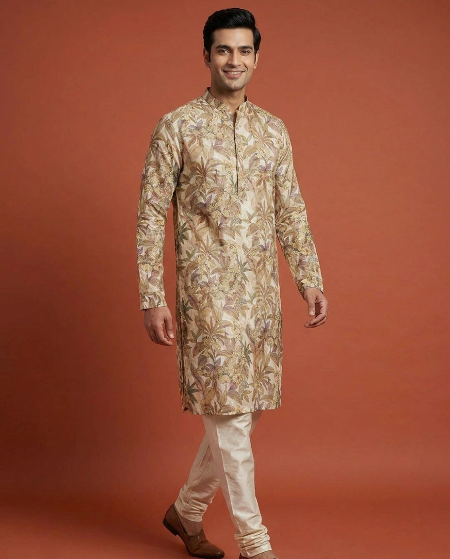 Men's Off White Tussar Silk Kurta Pajama Set — photo 4 of 4