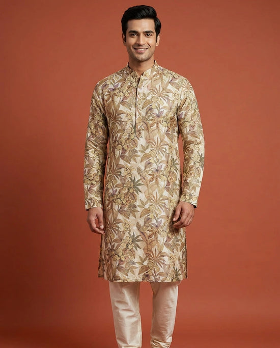 Men's Off White Tussar Silk Kurta Pajama Set — photo 2 of 4