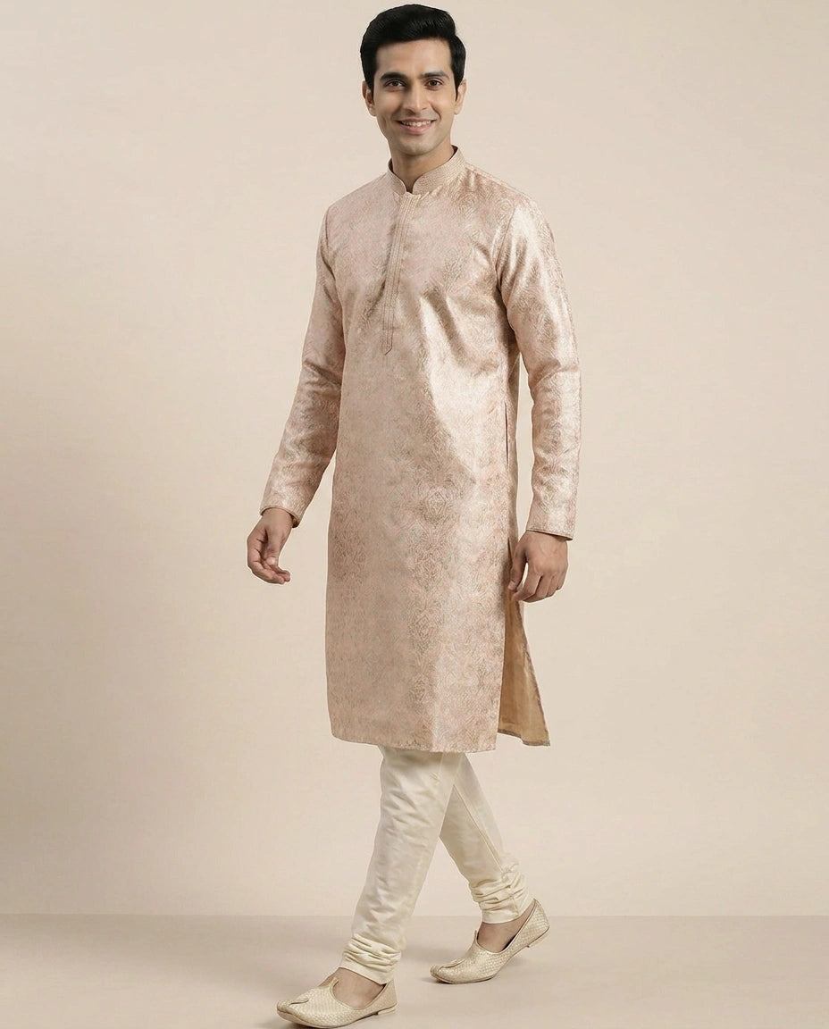Pink Silk Katan Kurta Pajama Set - Rangoli India