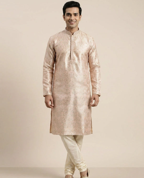 Pink Silk Katan Kurta Pajama Set - Rangoli India