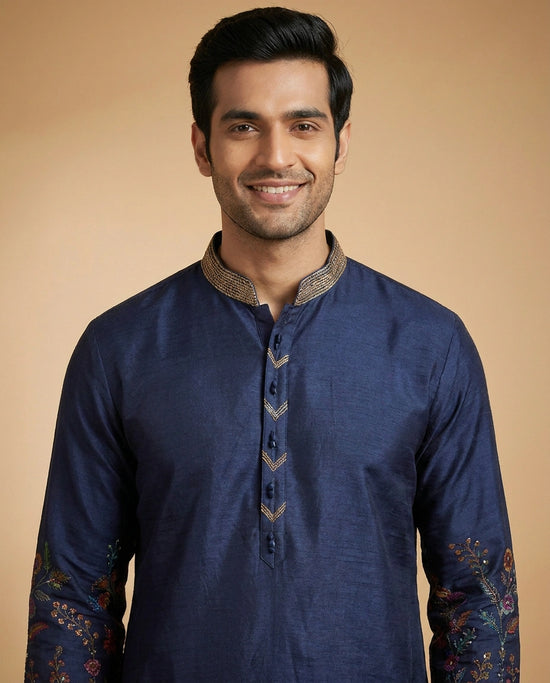 Men's Resham Work Tussar Silk Kurta Pajama Set
