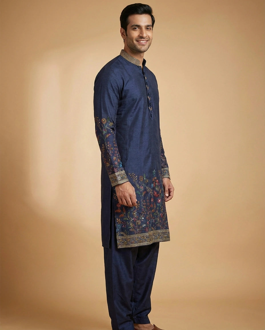 Men's Resham Work Tussar Silk Kurta Pajama Set — photo 3 of 4