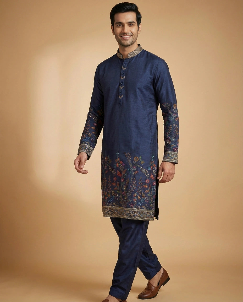 Men's Resham Work Tussar Silk Kurta Pajama Set — photo 4 of 4