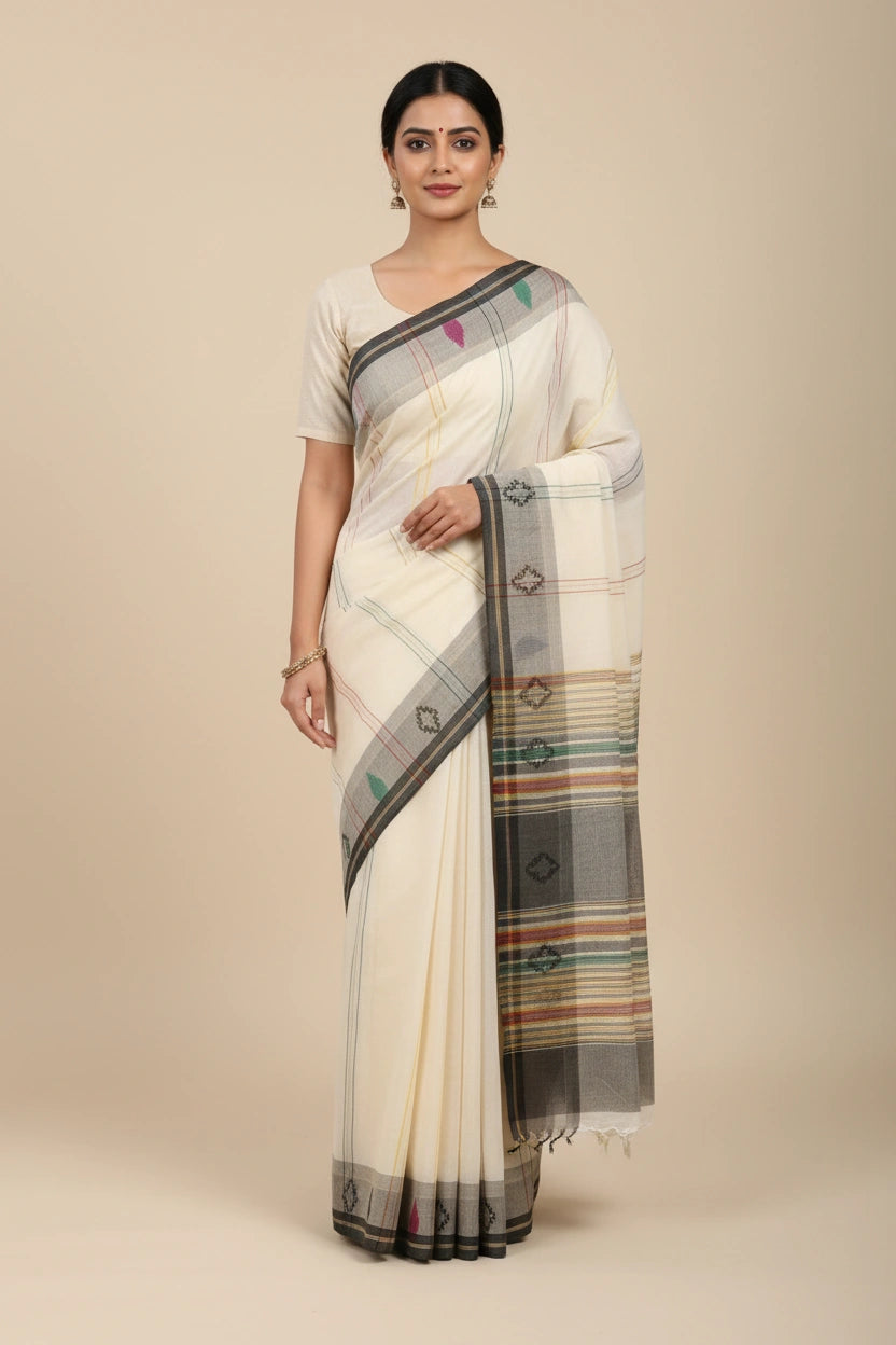 Handloom Woven Cotton Bengal Silk Saree - Rangoli Sarees