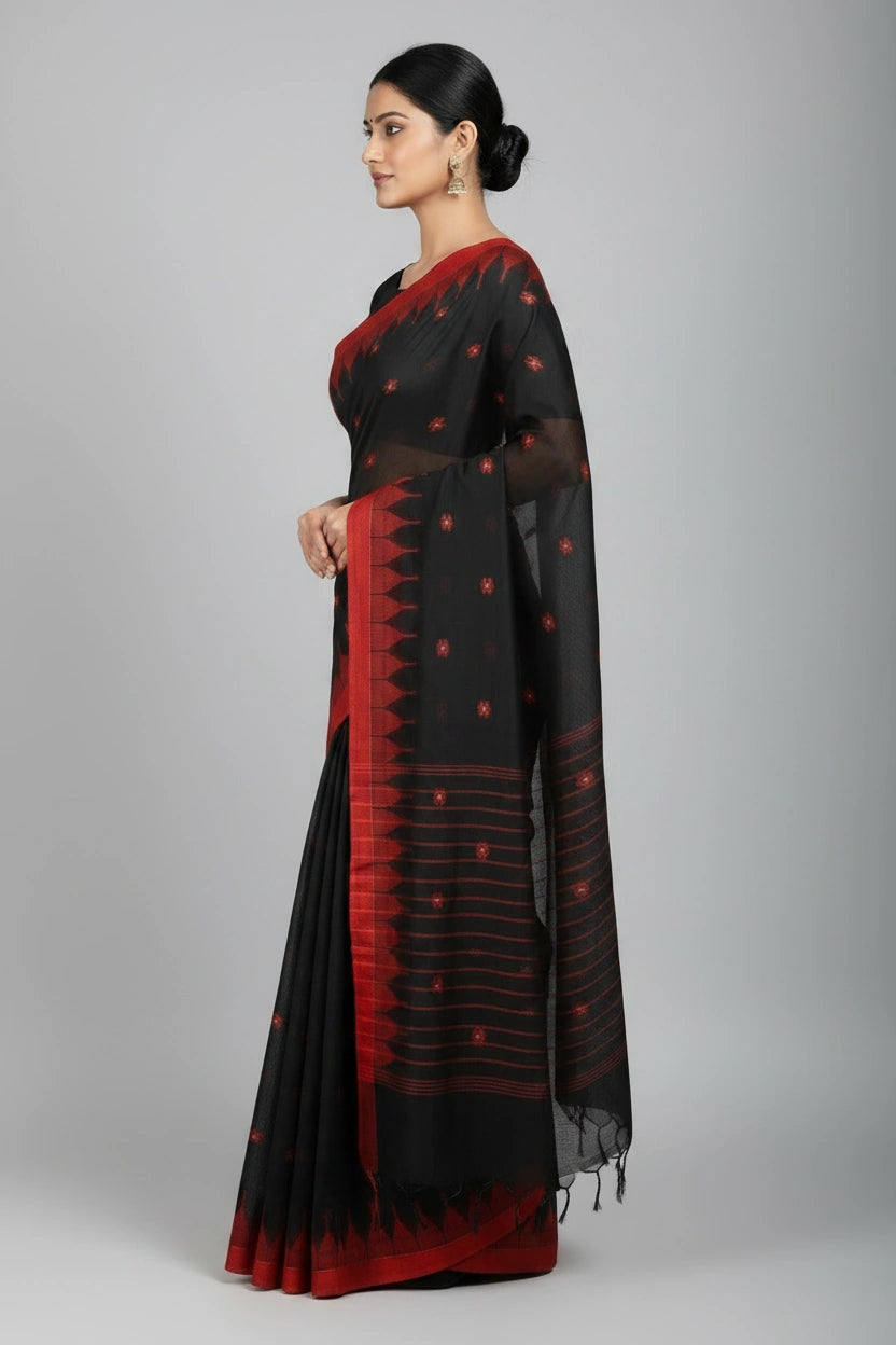 Handloom Woven Cotton Bengal Temple Saree - cotton Indian ethnic wear by Rangoli