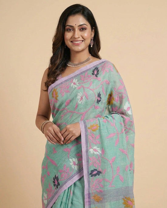 Bengal Saree with Floral Motifs - Rangoli India