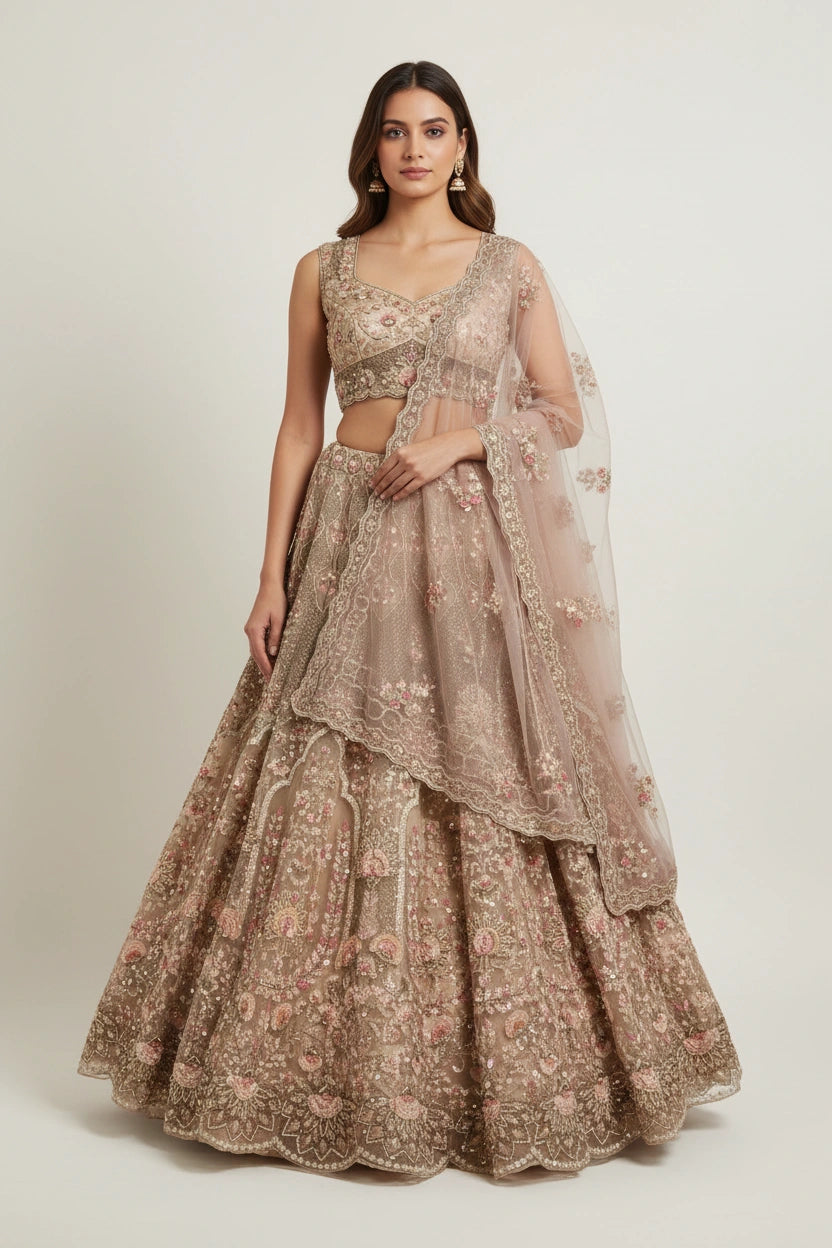 Grand Couture Embroidered Net Lehenga Choli Set | Rangoli