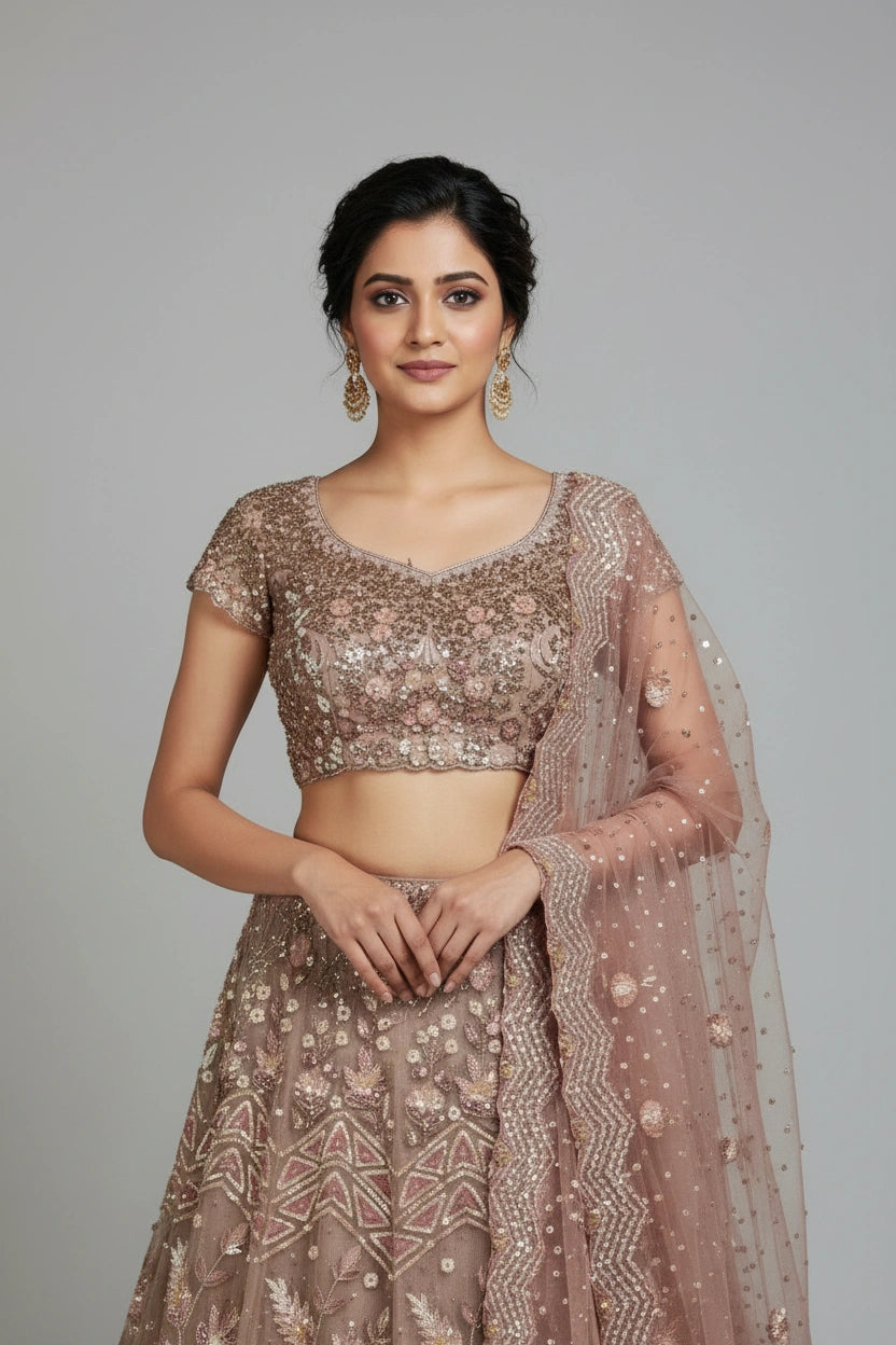 Luxe Embroidered Net Lehenga Choli Set - View 2 | Rangoli