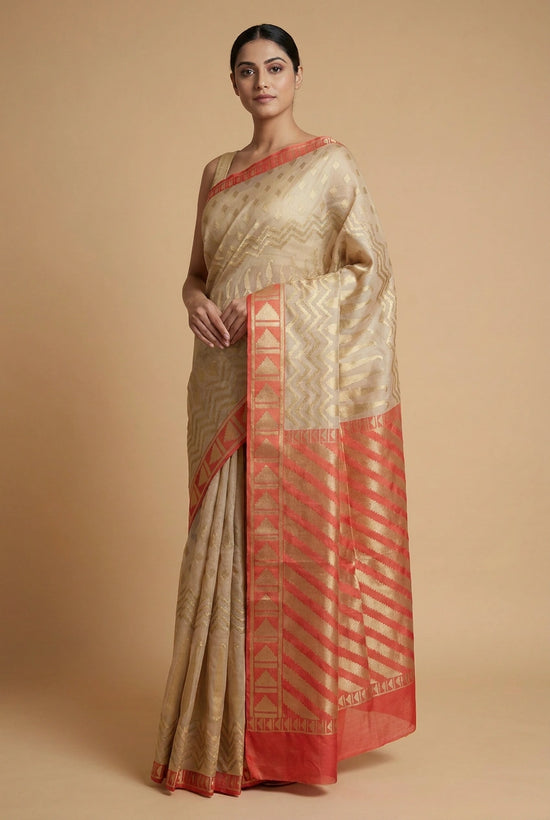 Grey Kora Silk Banarasi Saree with Zari Buti - Rangoli India