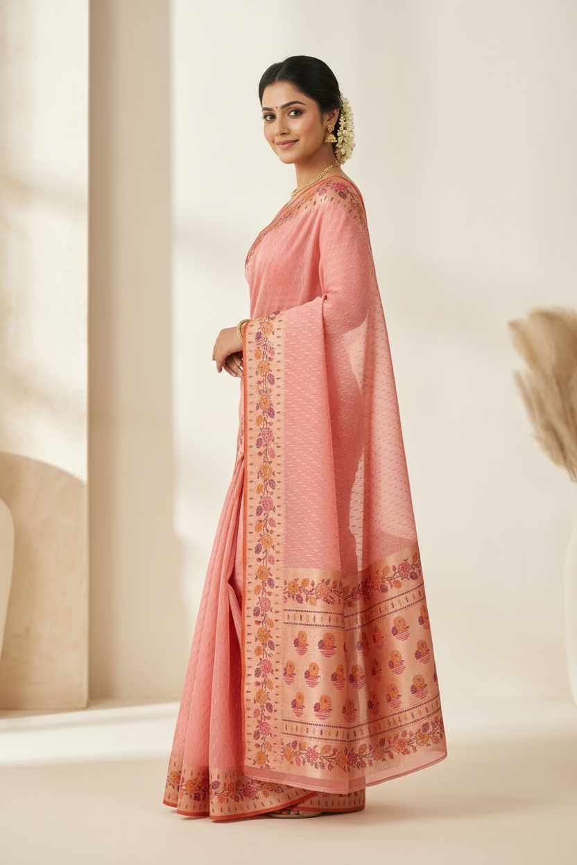 Kora Silk Banarasi Saree with Festive Kora for Festive Pujas