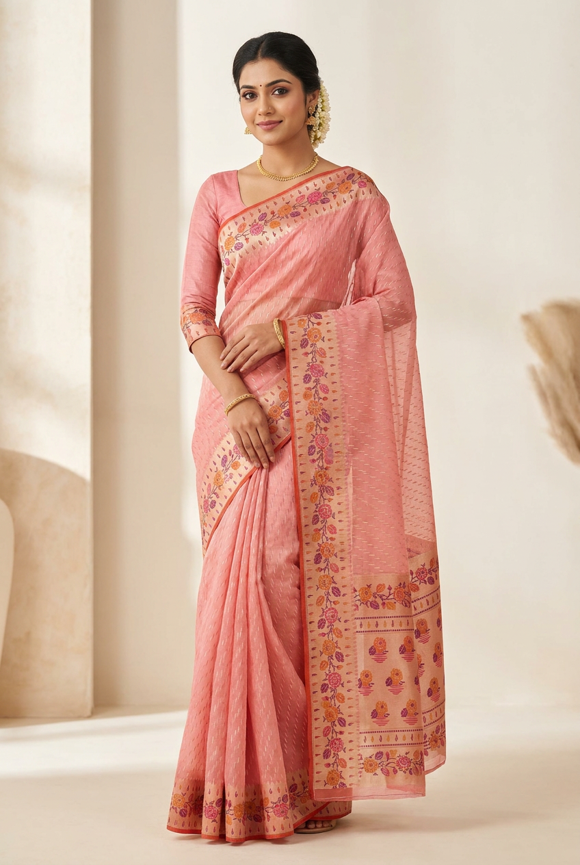 Kora Silk Banarasi Saree with Festive Kora for Festive Pujas