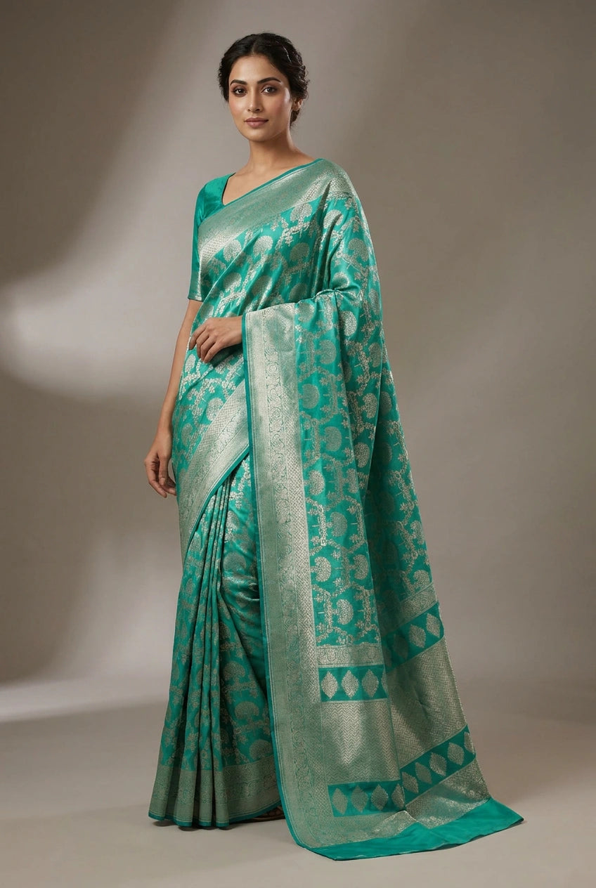 Katan Silk Banarasi Saree with Meenakari Motif for Reception Day