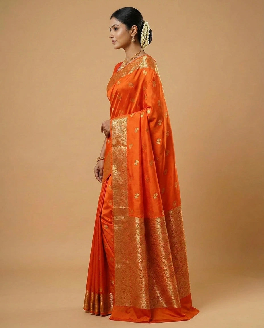South Weave Silk Katan Saree with Handloom Temple Border view 2