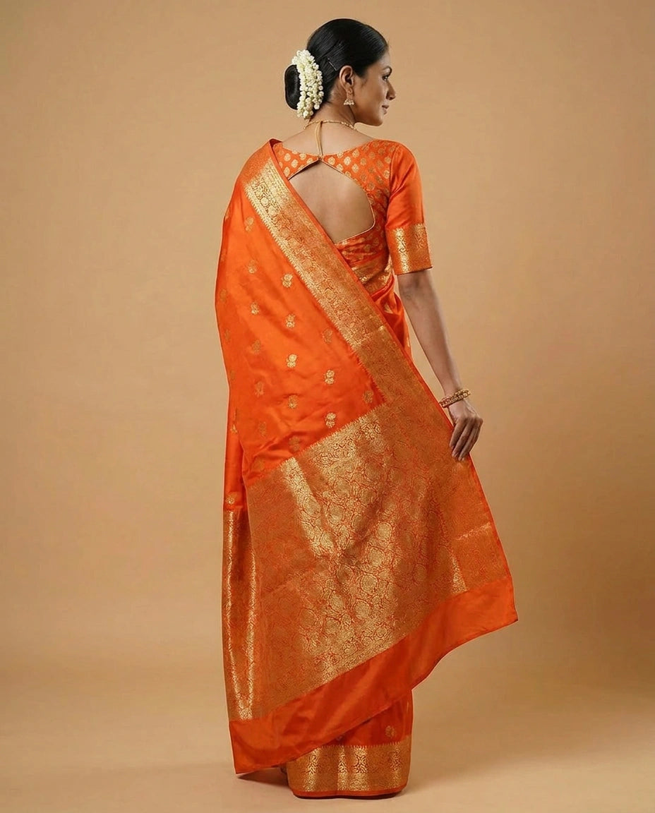 South Weave Silk Katan Saree with Handloom Temple Border view 3