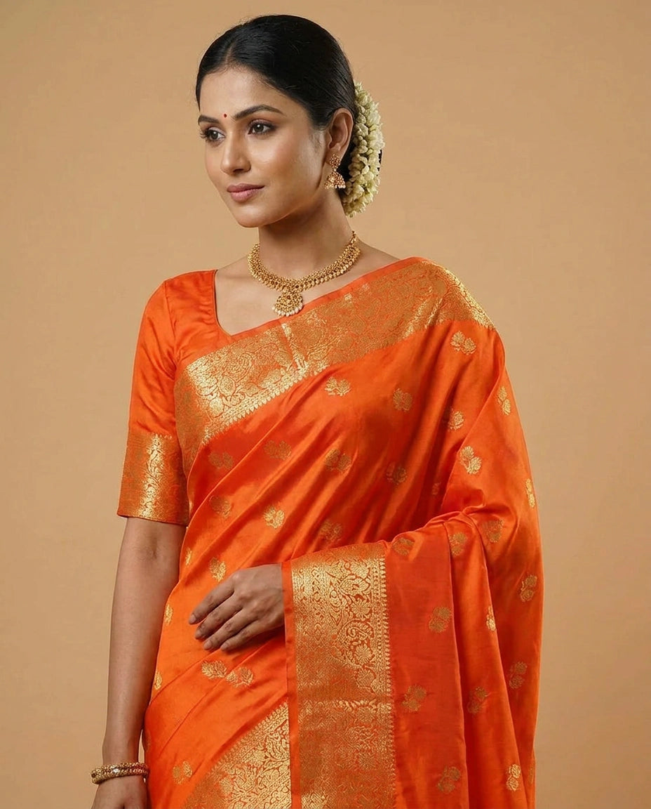South Weave Silk Katan Saree with Handloom Temple Border view 4