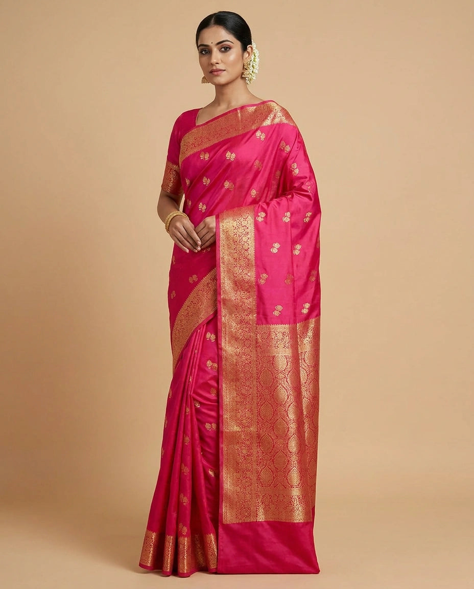 South Weave Silk Katan Saree with Handloom Temple Border view 5