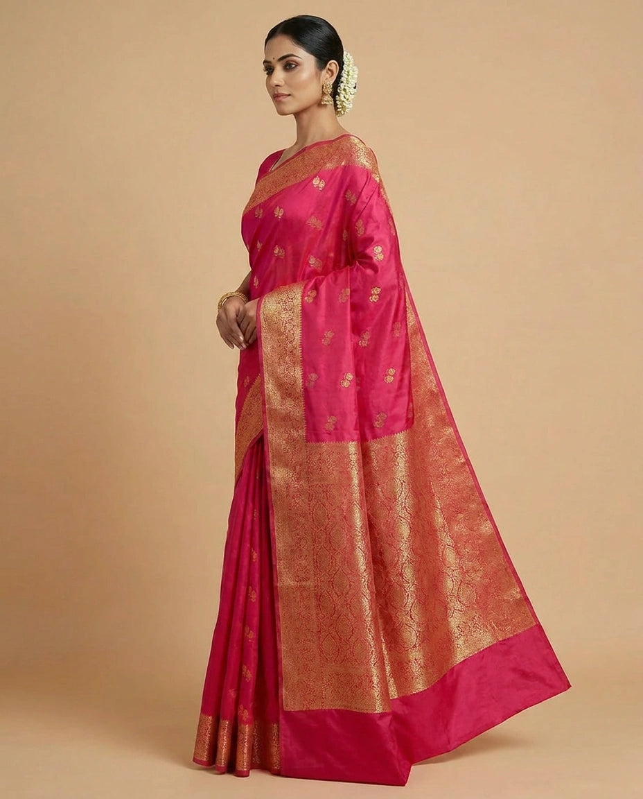 South Weave Silk Katan Saree with Handloom Temple Border view 6