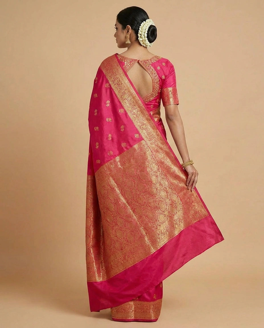 South Weave Silk Katan Saree with Handloom Temple Border view 7
