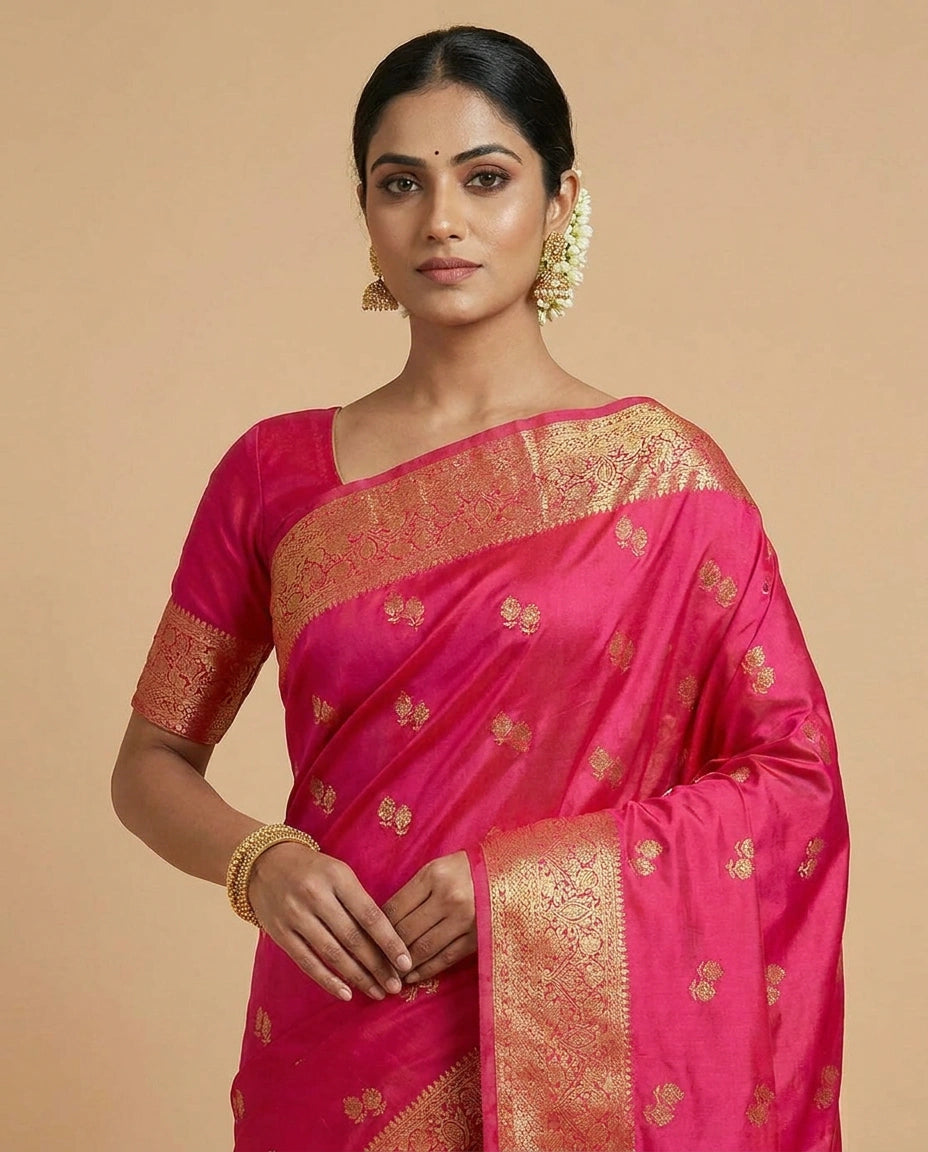 South Weave Silk Katan Saree with Handloom Temple Border view 8