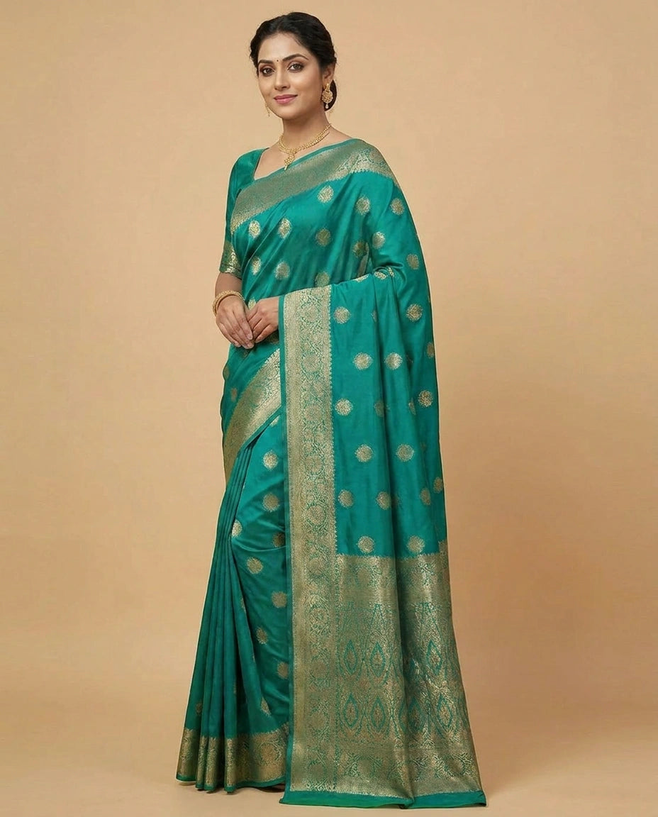 Silk Katan South Weave Saree with Temple Border Contrast view 2