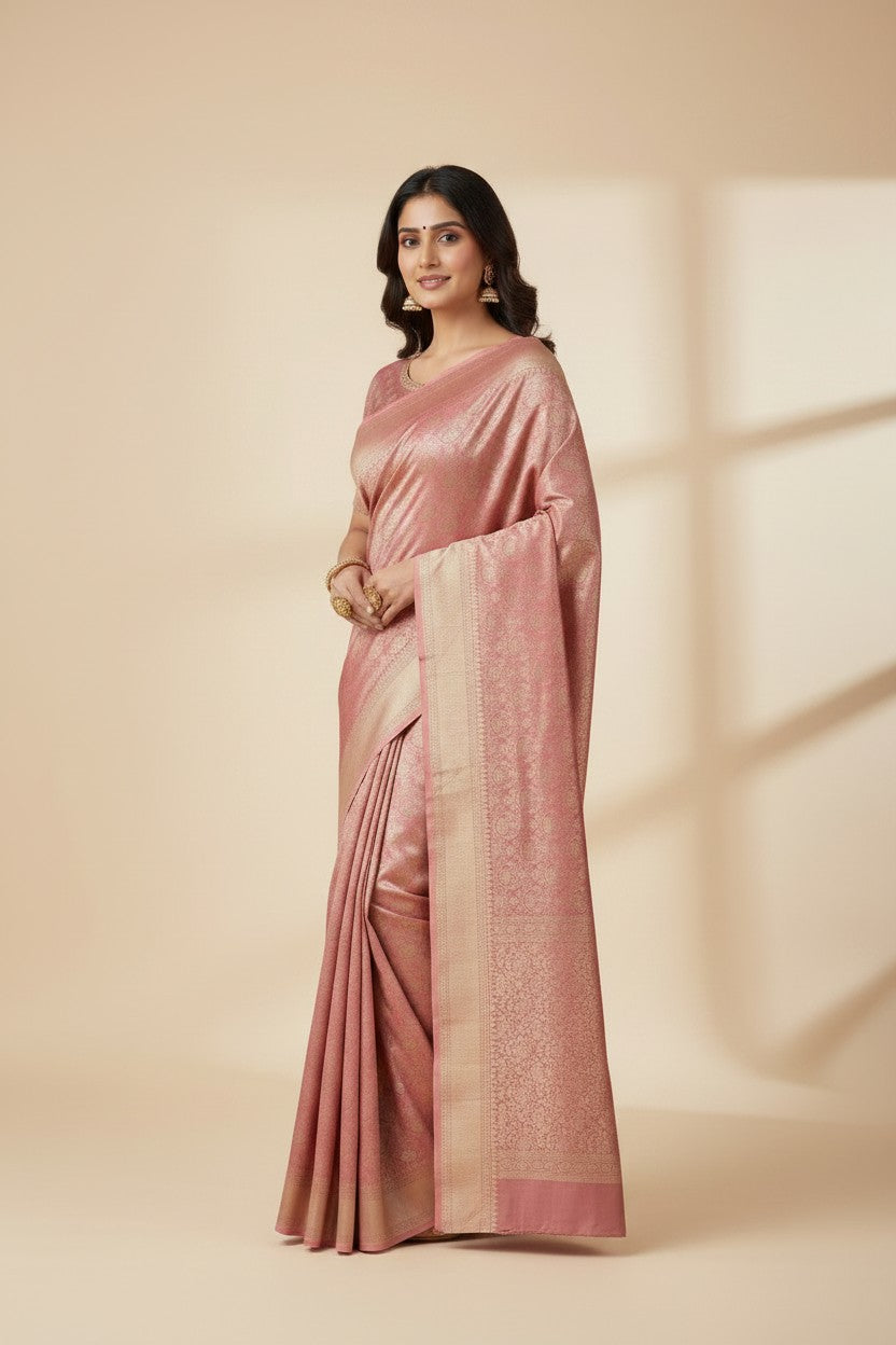 Artisan Pure Silk Katan Banarasi Silk Saree - Mauvish Pink | Rangoli