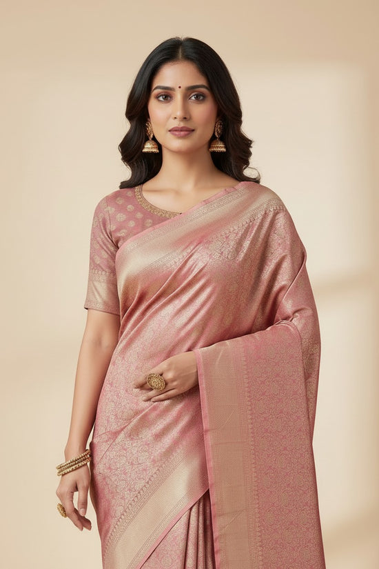 Artisan Pure Silk Katan Banarasi Silk Saree - Pink | Rangoli