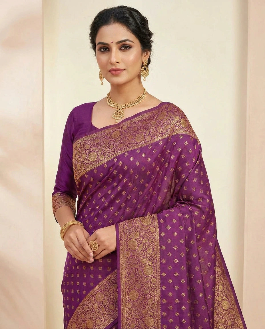 Silk Katan Banarasi Saree with Woven Meenakari Zari Border view 2