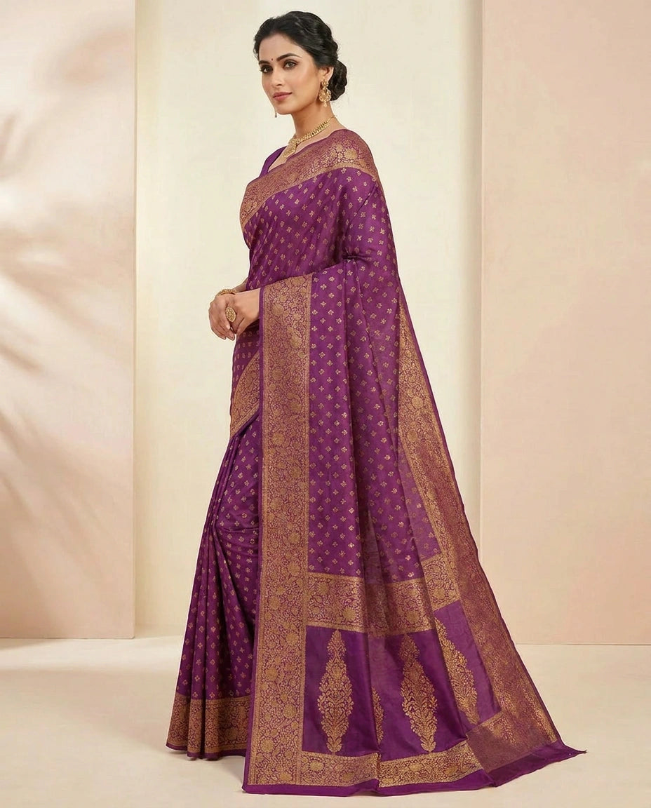 Silk Katan Banarasi Saree with Woven Meenakari Zari Border view 3