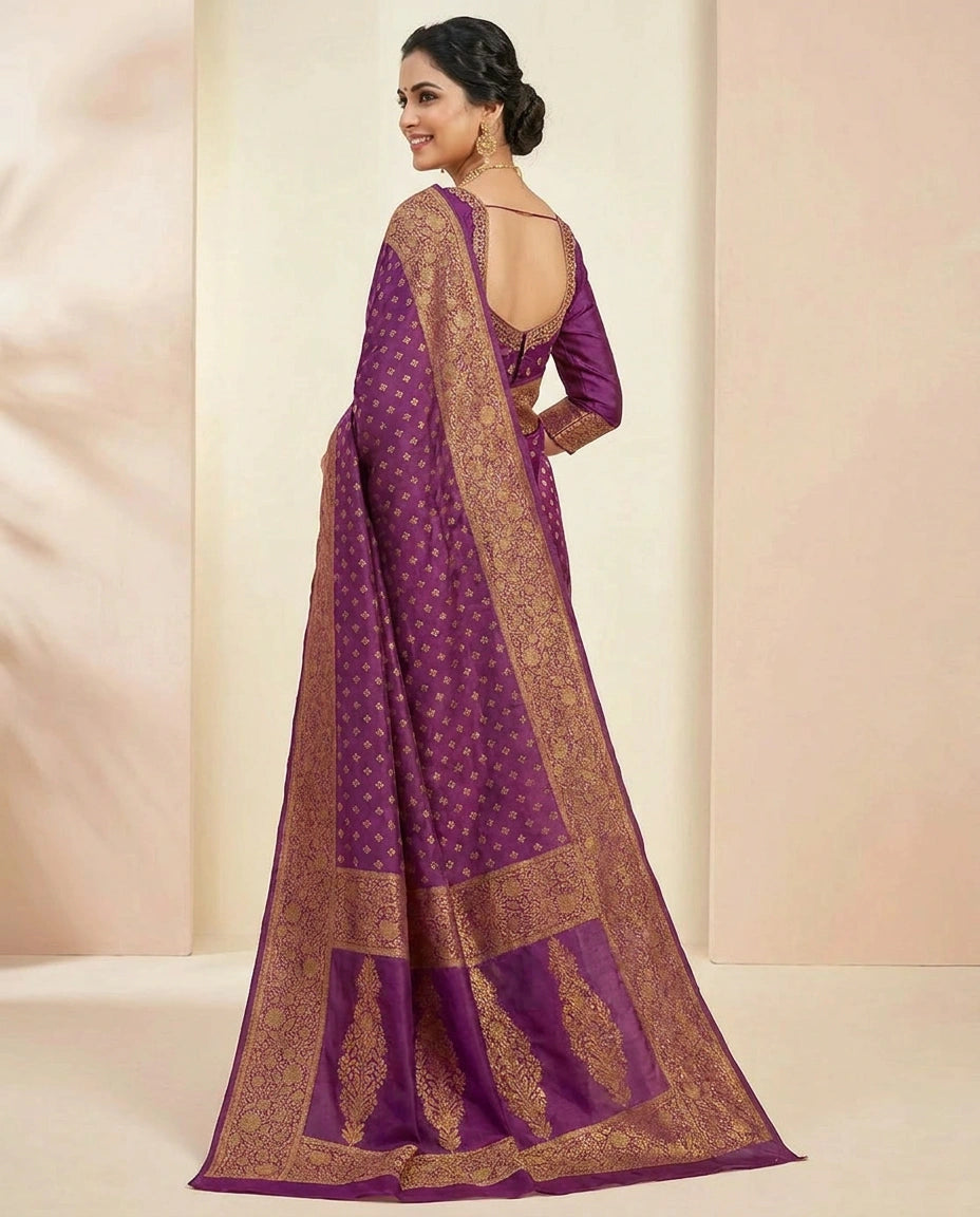 Silk Katan Banarasi Saree with Woven Meenakari Zari Border view 4