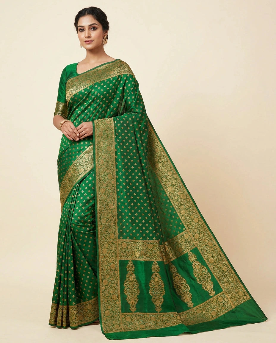 Silk Katan Banarasi Saree with Woven Meenakari Zari Border view 5