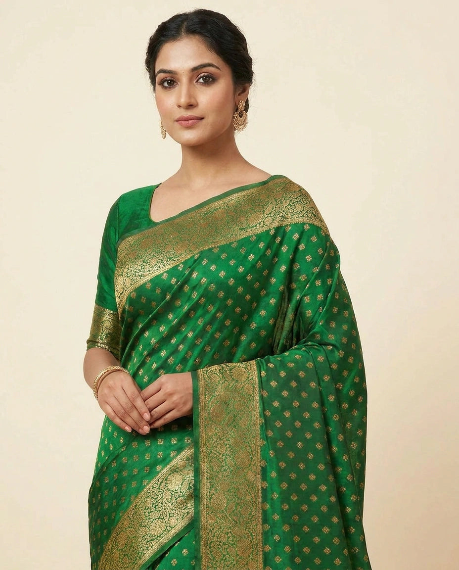 Silk Katan Banarasi Saree with Woven Meenakari Zari Border view 6