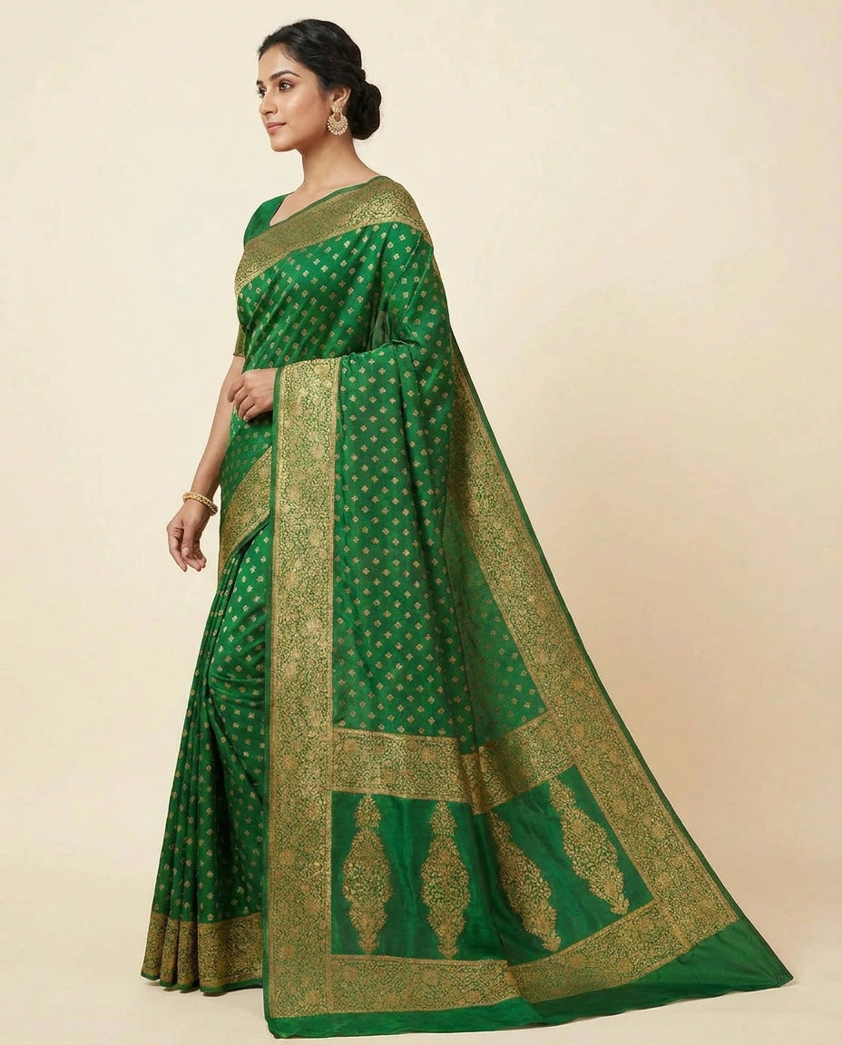 Silk Katan Banarasi Saree with Woven Meenakari Zari Border view 7