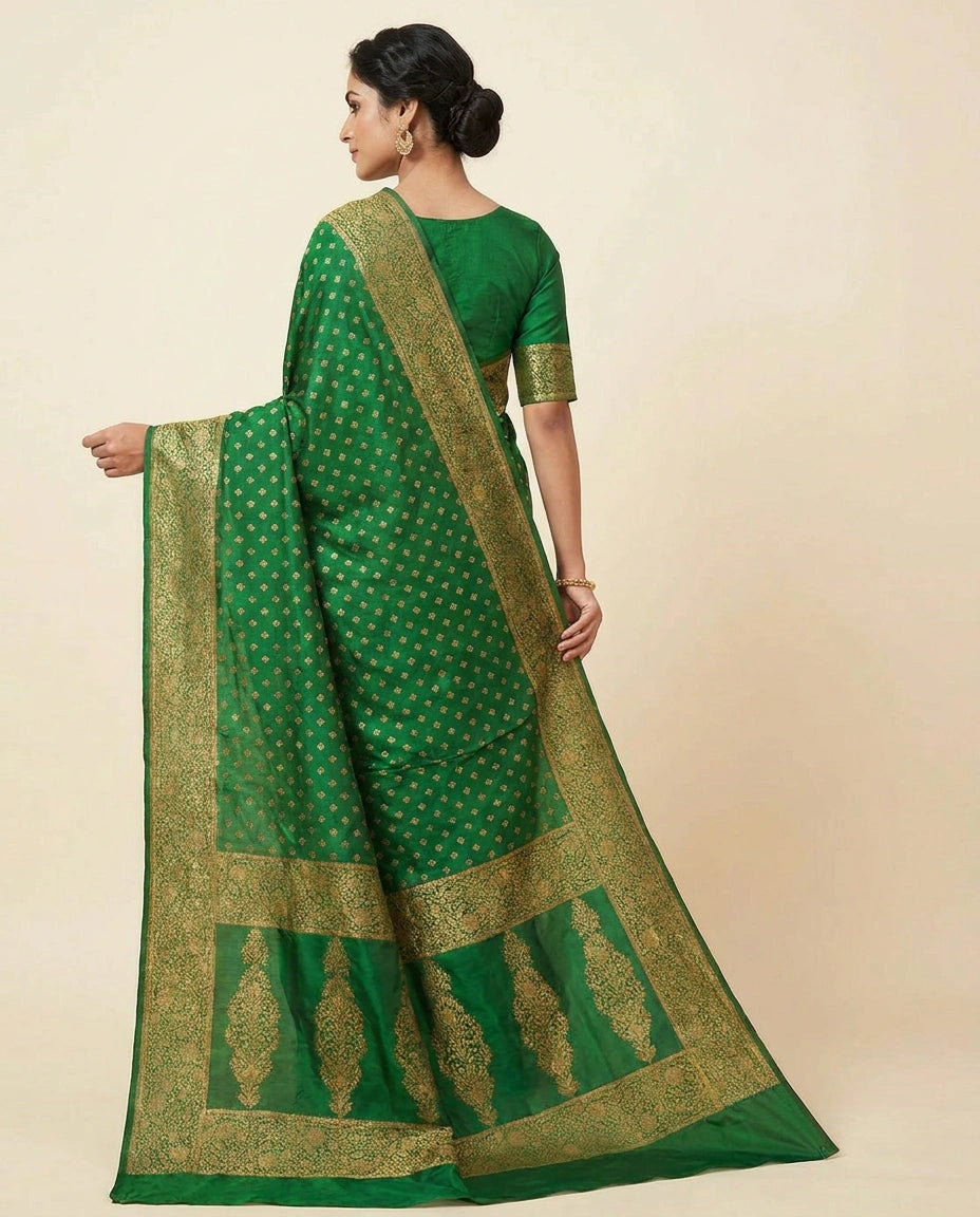 Silk Katan Banarasi Saree with Woven Meenakari Zari Border view 8