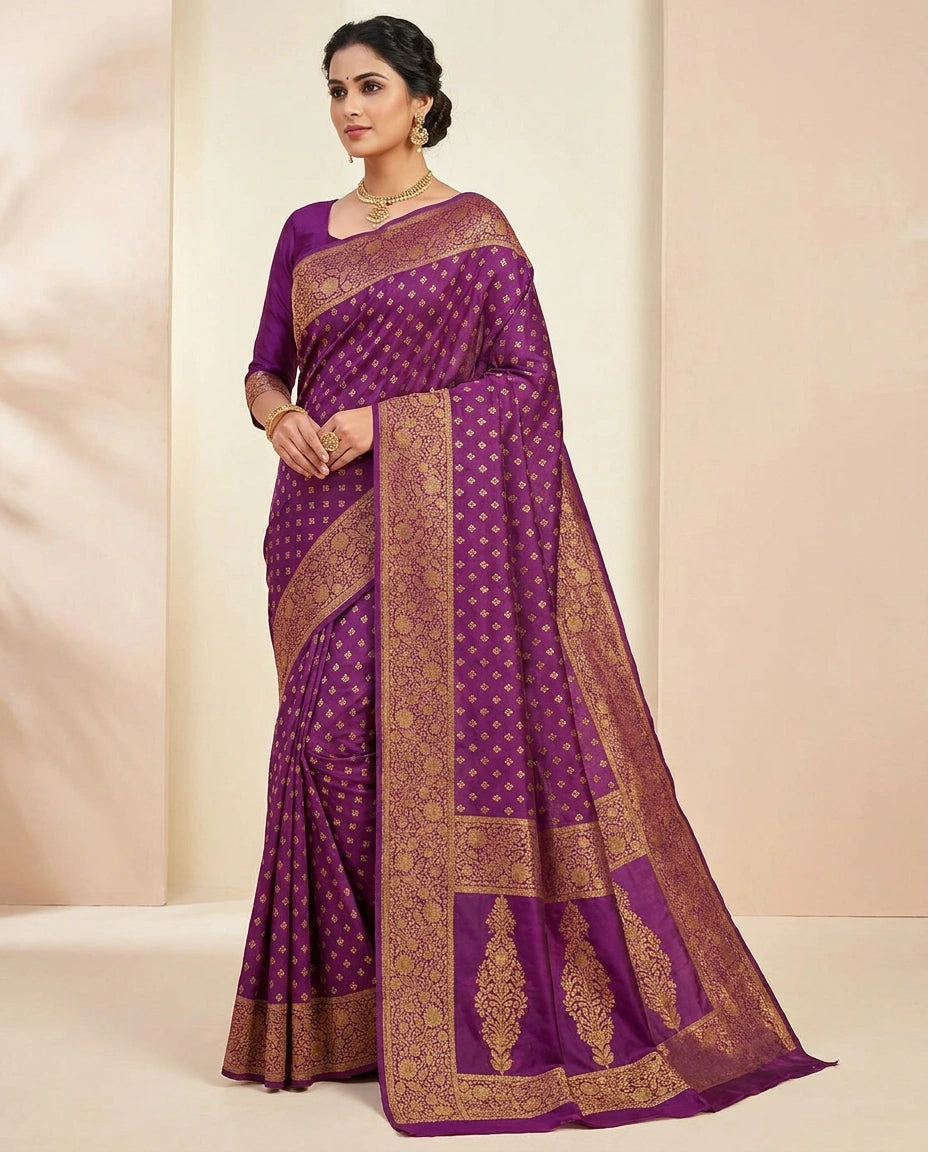 Bottle Green Silk Katan Banarasi Saree with Woven Meenakari Zari Border