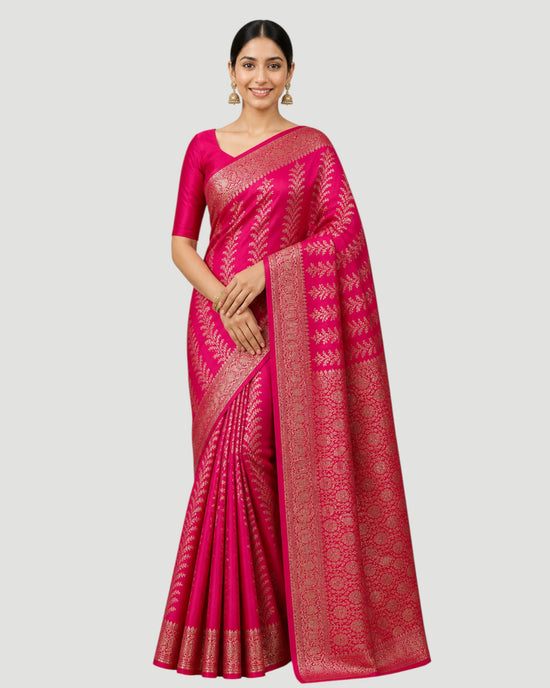 Rani Banarasi Satin Silk Saree with All-Over Zari Jaal - Rangoli India