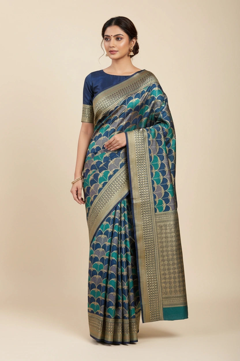 Heritage Zari Satin Silk Banarasi Saree - silk Indian ethnic wear by Rangoli