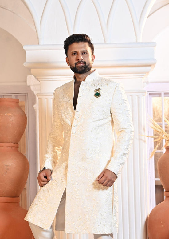 White Raw Silk Sherwani