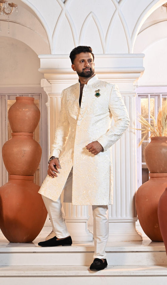 White Raw Silk Sherwani