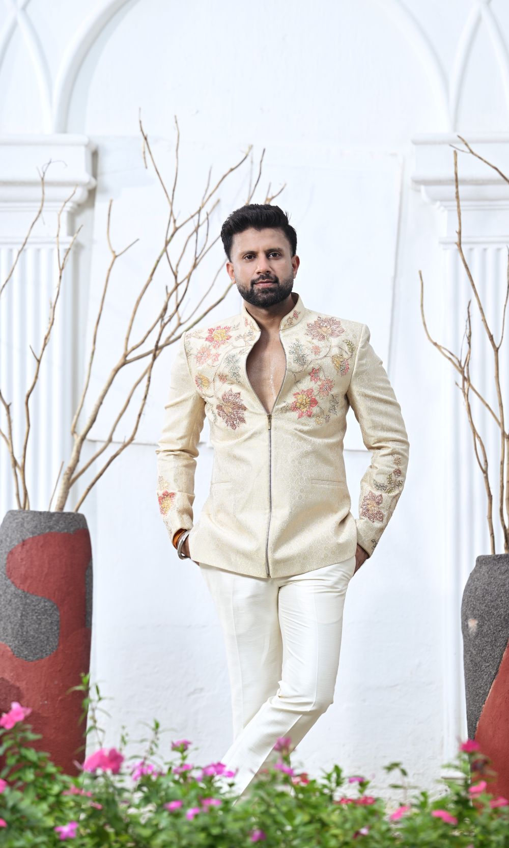 Beige Silk Katan Kurta Pajama Set