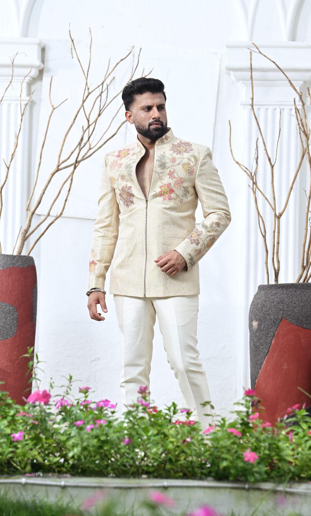 Beige Silk Katan Kurta Pajama Set