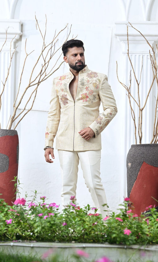 Beige Silk Katan Kurta Pajama Set