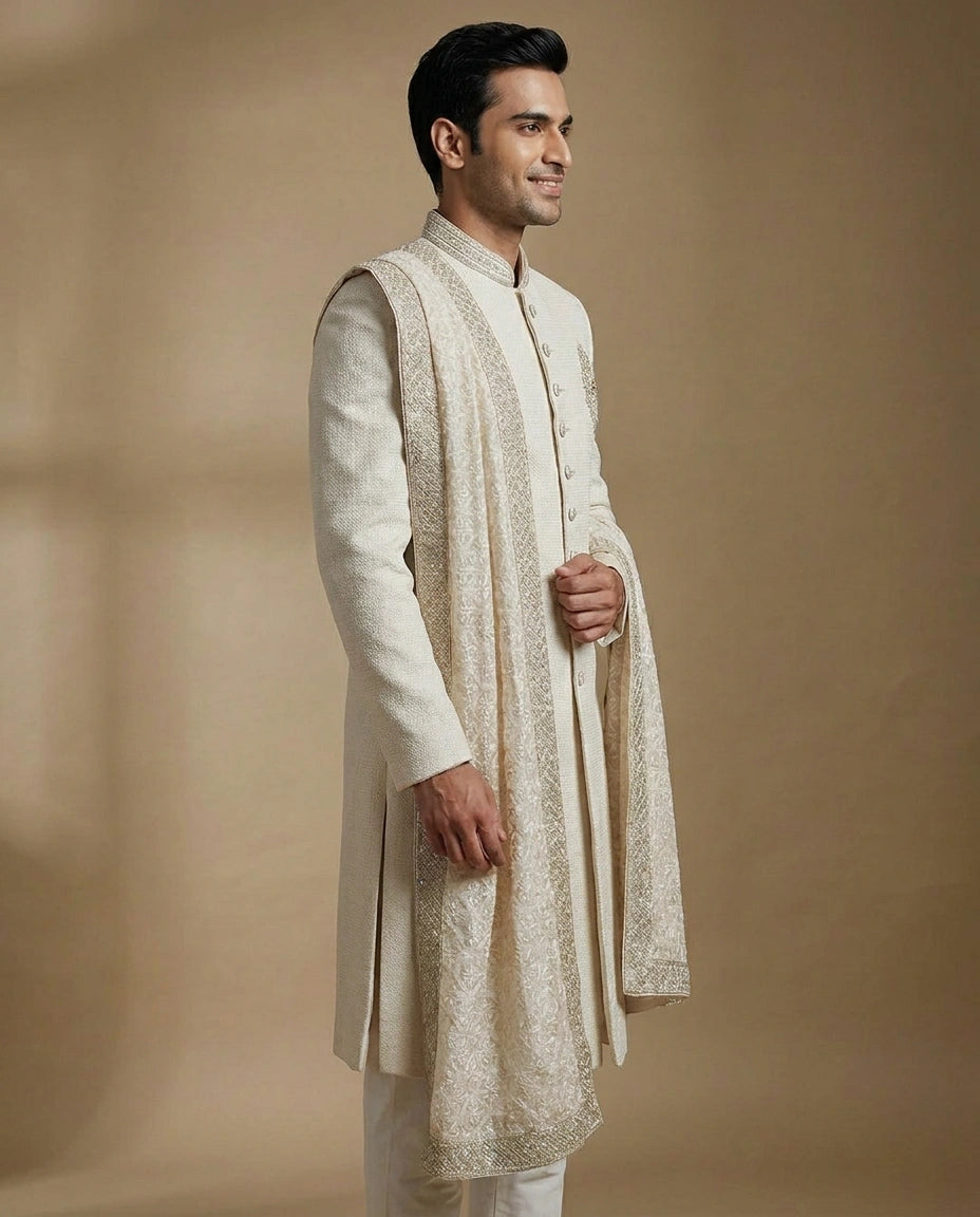 Men's Cream Georgette Sherwani — photo 4 of 4