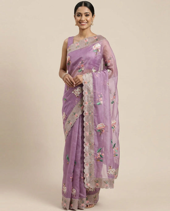 Organza Embroidered Saree - Rangoli India